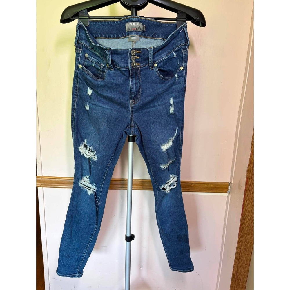 Torrid Super Soft Distressed Jegging Jeans 10R Blue Triple Button Ripped Skinny